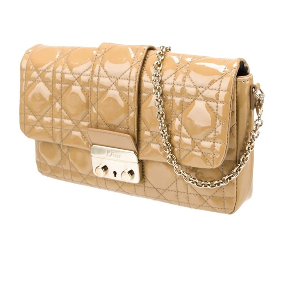 Christian Dior Cannage Promenade Wallet on Chain Nude/Tan Patent Leather - Picture 1 of 14